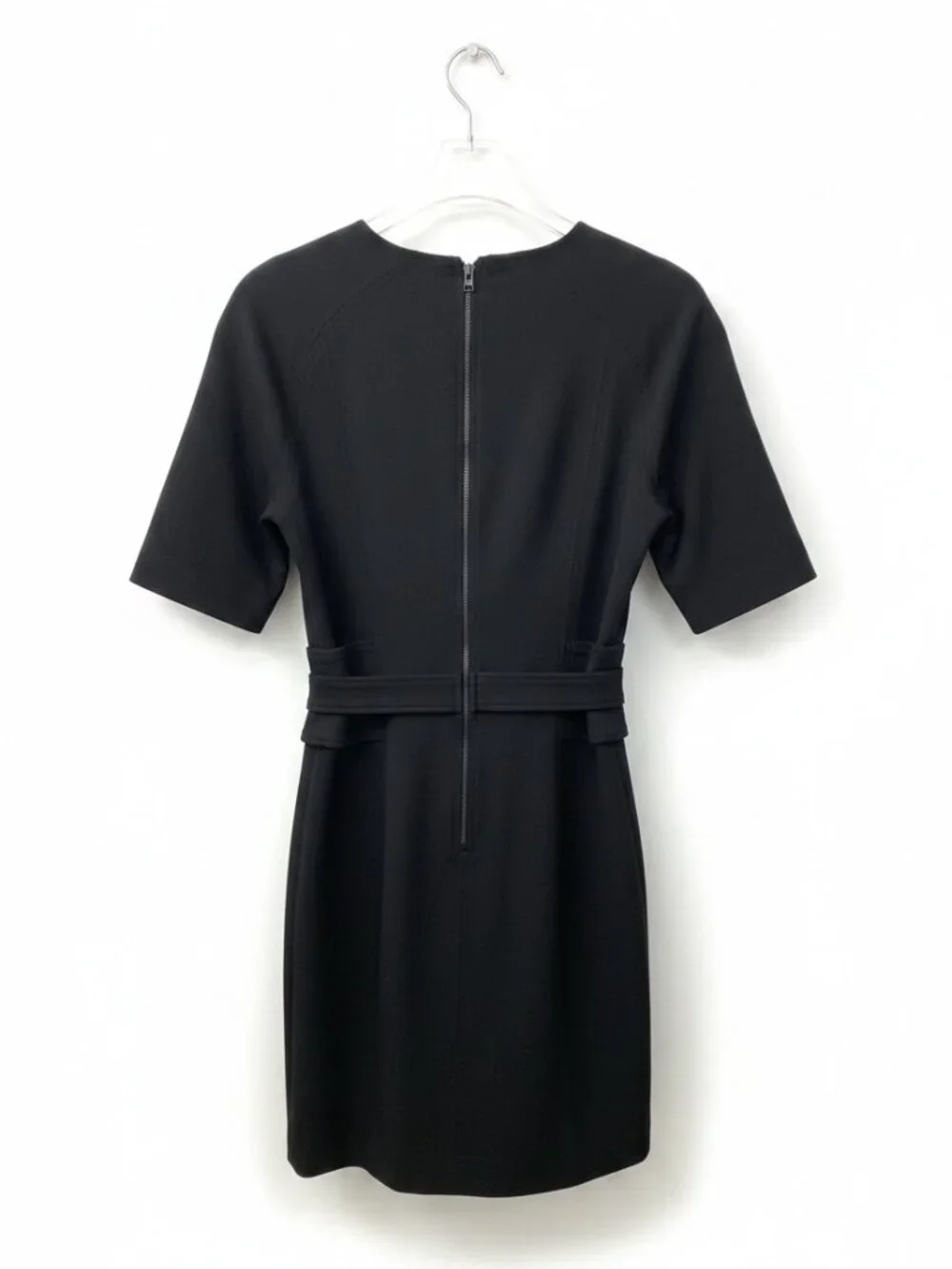 Veronica Beard Black Short-Sleeve Belted Tailored Mini Dress